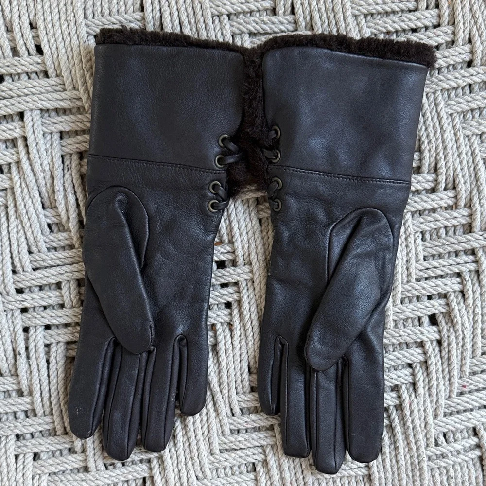 Vintage Ann Taylor Loft Dark Brown Leather Women's Gloves Size Small
